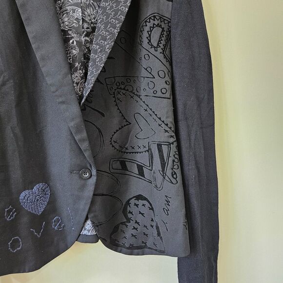 Desigual Womens Blazer Jacket Black Size 40 Embroidered We Love Velvet Burnout - Picture 4 of 11